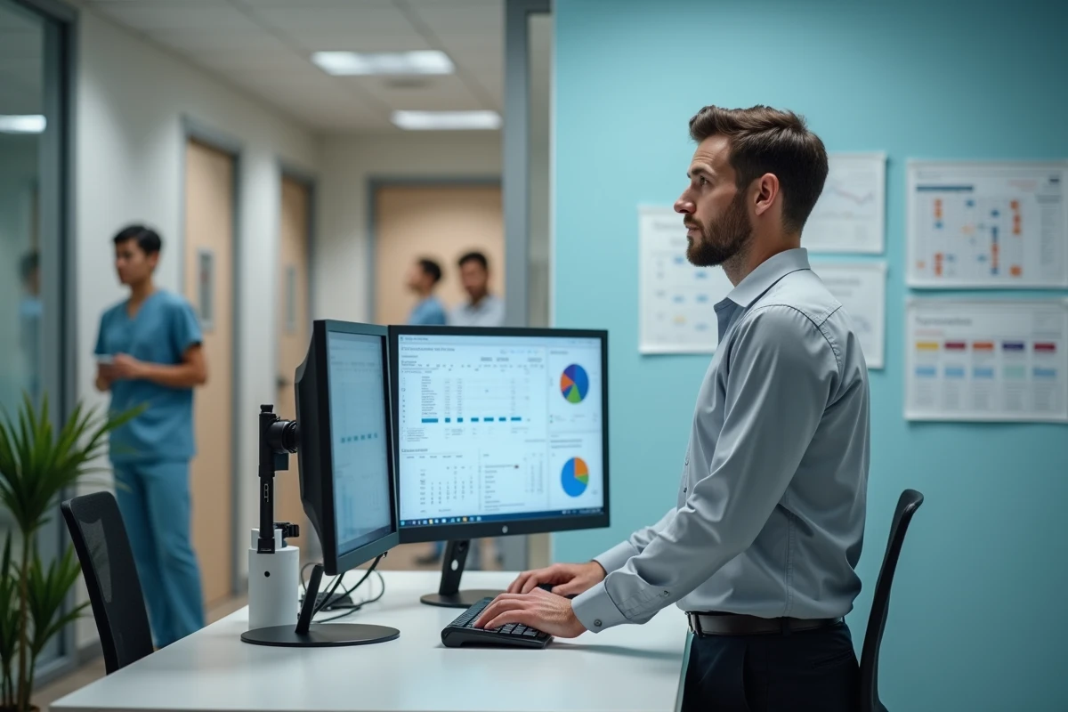 Administrateur médical en clinique privée gérant les plannings sur un logiciel de cabinet médical