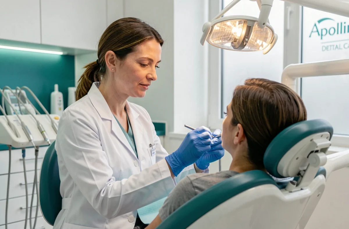Dentiste professionnelle examinant un patient au cabinet Apolline Dental Care à Corbeil-Essonnes