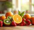 Assortiment de fruits riches en vitamine D sur une table ensoleillee