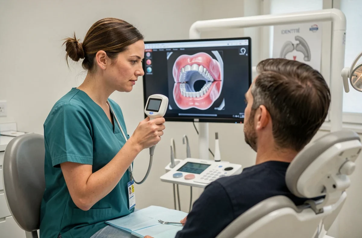 Dentiste du Centre Médico-Dentaire iDentité à Draveil utilisant un scanner intra-oral numérique avec un patient