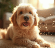 Chien qui perd ses poils dans un salon ensoleille