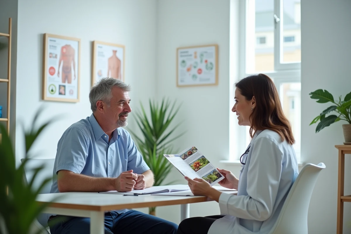 Médecin et patient discutant des douleurs sous les bras en consultation