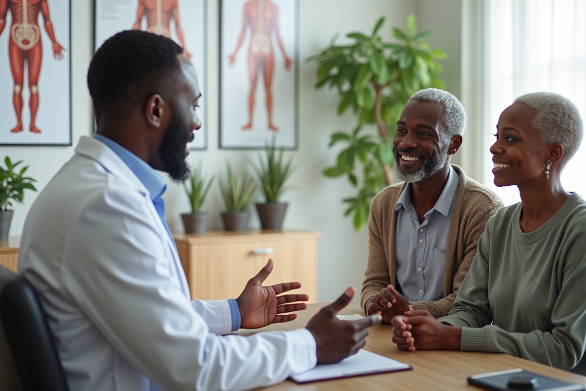 Couple avec médecin dans un cabinet médical moderne
