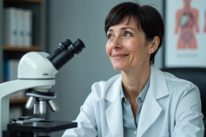 Médecin dermatopathologue femme visage souriant