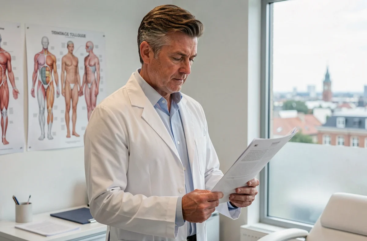 Chirurgien plasticien masculin en consultation dans une clinique moderne à Toulouse