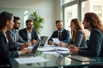 Groupe de professionnels collaborant autour d'une table moderne