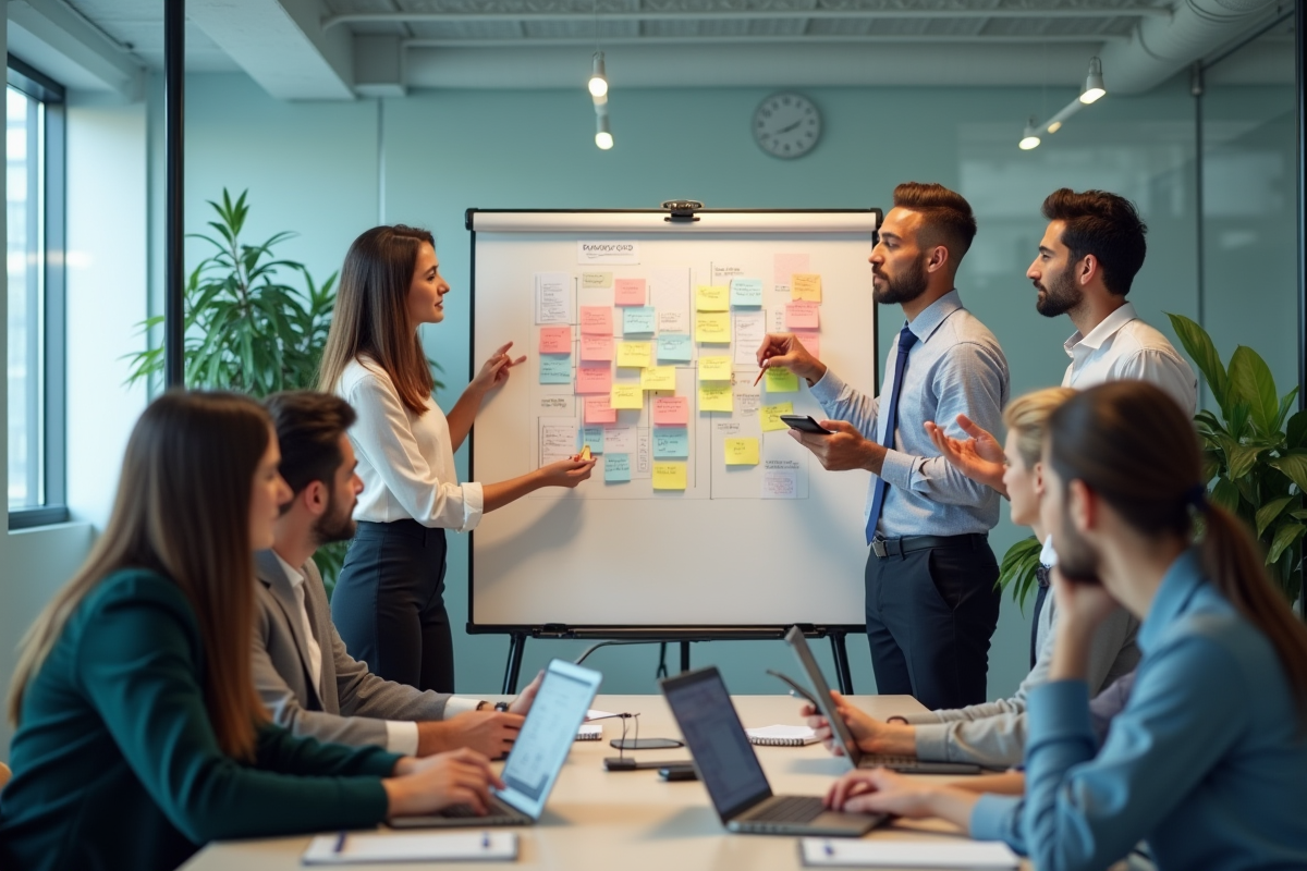 Groupe de jeunes professionnels en réunion collaborative
