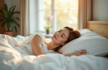 Femme dormant paisiblement dans une chambre lumineuse