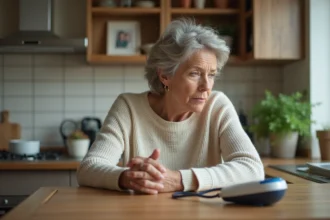Femme française lisant sa pression artérielle à la maison