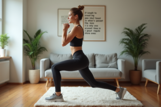 Femme en entraînement dynamique dans un salon moderne