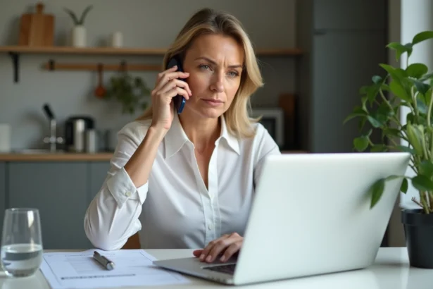 Femme au téléphone dans un cadre domestique professionnel