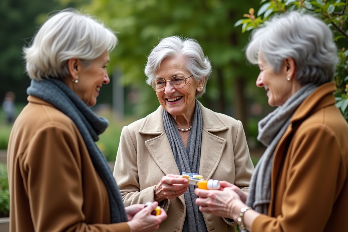 Trois femmes seniors discutant dans un jardin communautaire