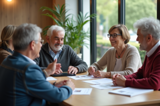Groupe divers en discussion santé dans centre communautaire