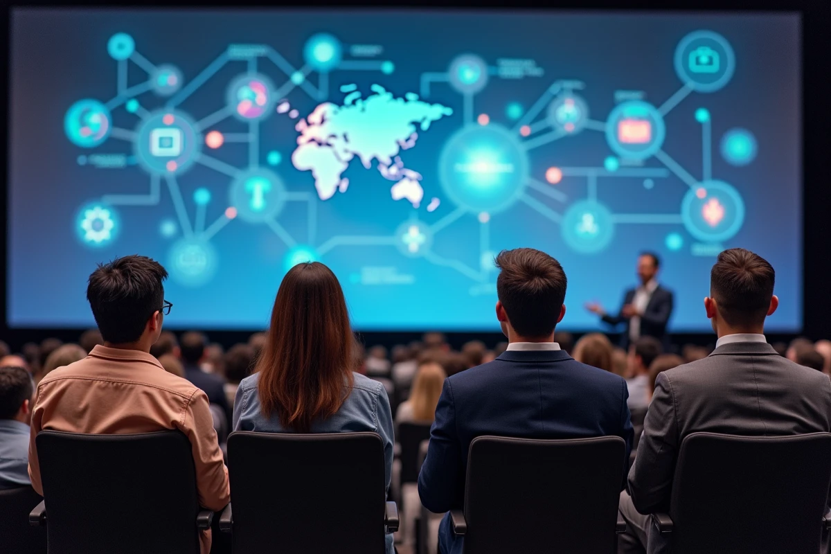 Groupe de professionnels de santé réunis lors d'un panel de sommet sur la santé connectée et les technologies médicales numériques