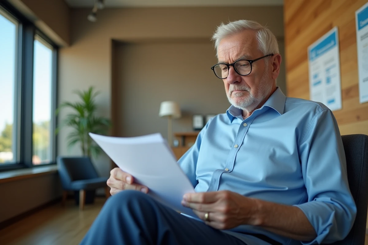 Homme lisant des papiers dans un bureau de santé