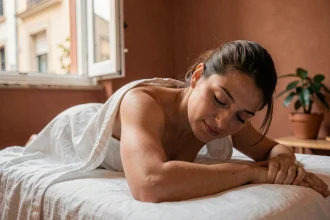 Femme détendue lors d'un massage bien-être dans un centre de soin à Toulouse en centre-ville
