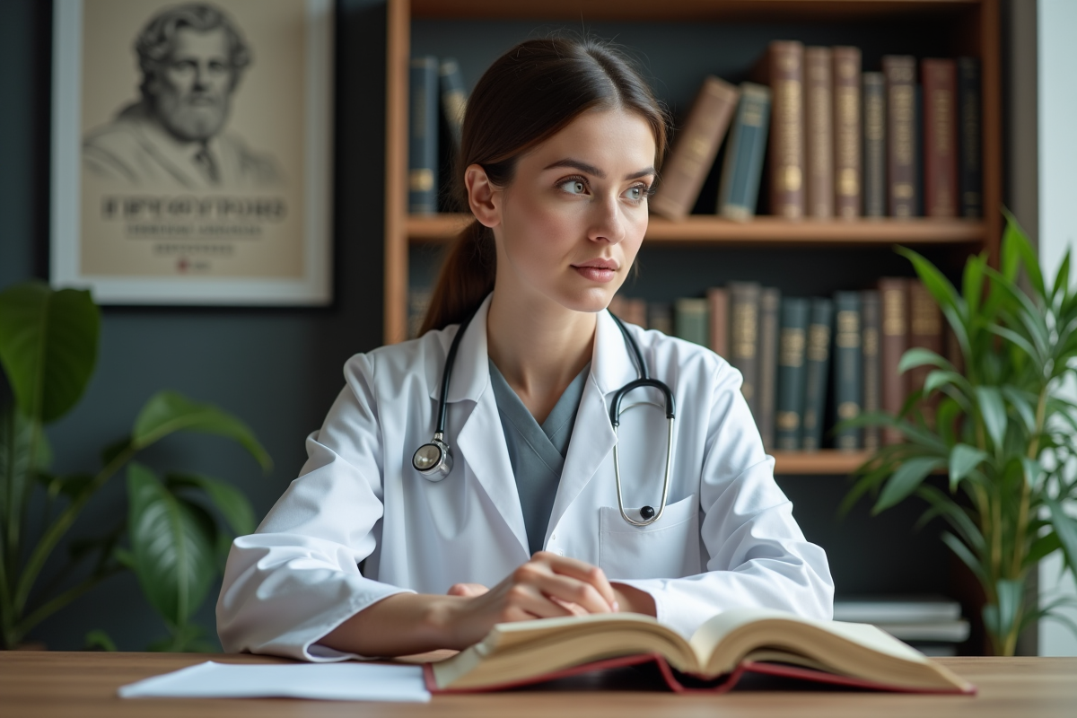 Femme médecin moderne en blouse blanche dans un bureau