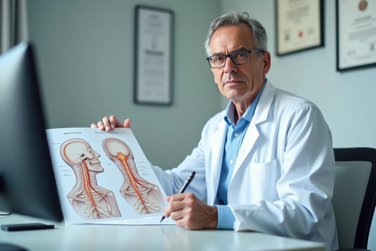 Neurologue expliquant le lien entre un nerf irrité et les contractions musculaires involontaires