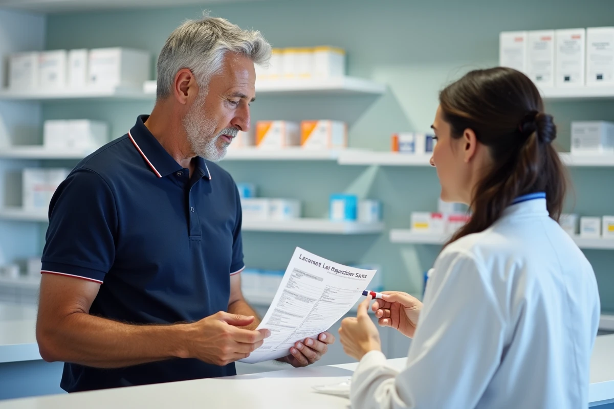 Patient recevant des informations sur l'inscription à Laboconnect auprès d'un pharmacien