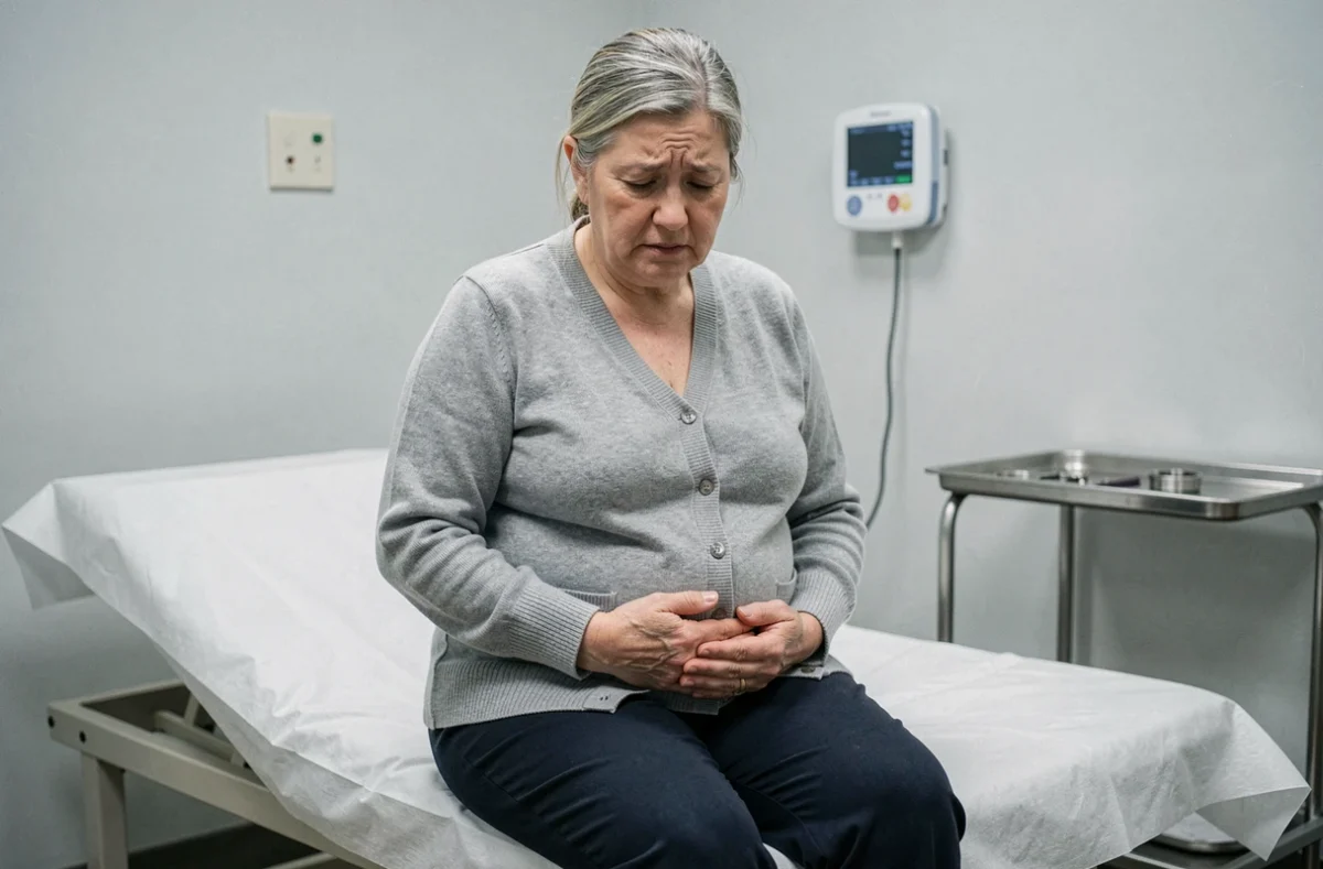 Patiente souffrant de douleurs abdominales lors d'une crise de diverticulite en milieu hospitalier