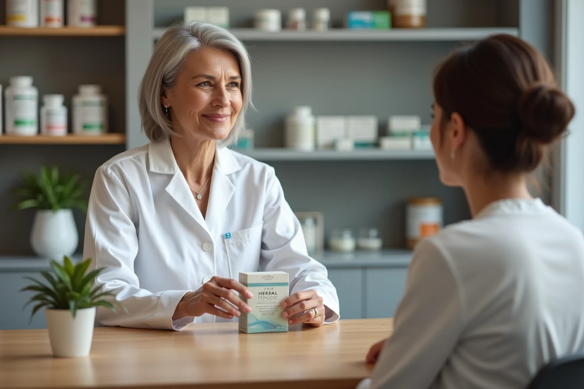 Pharmacienne conseillant une cliente sur une cure de détox à base de plantes