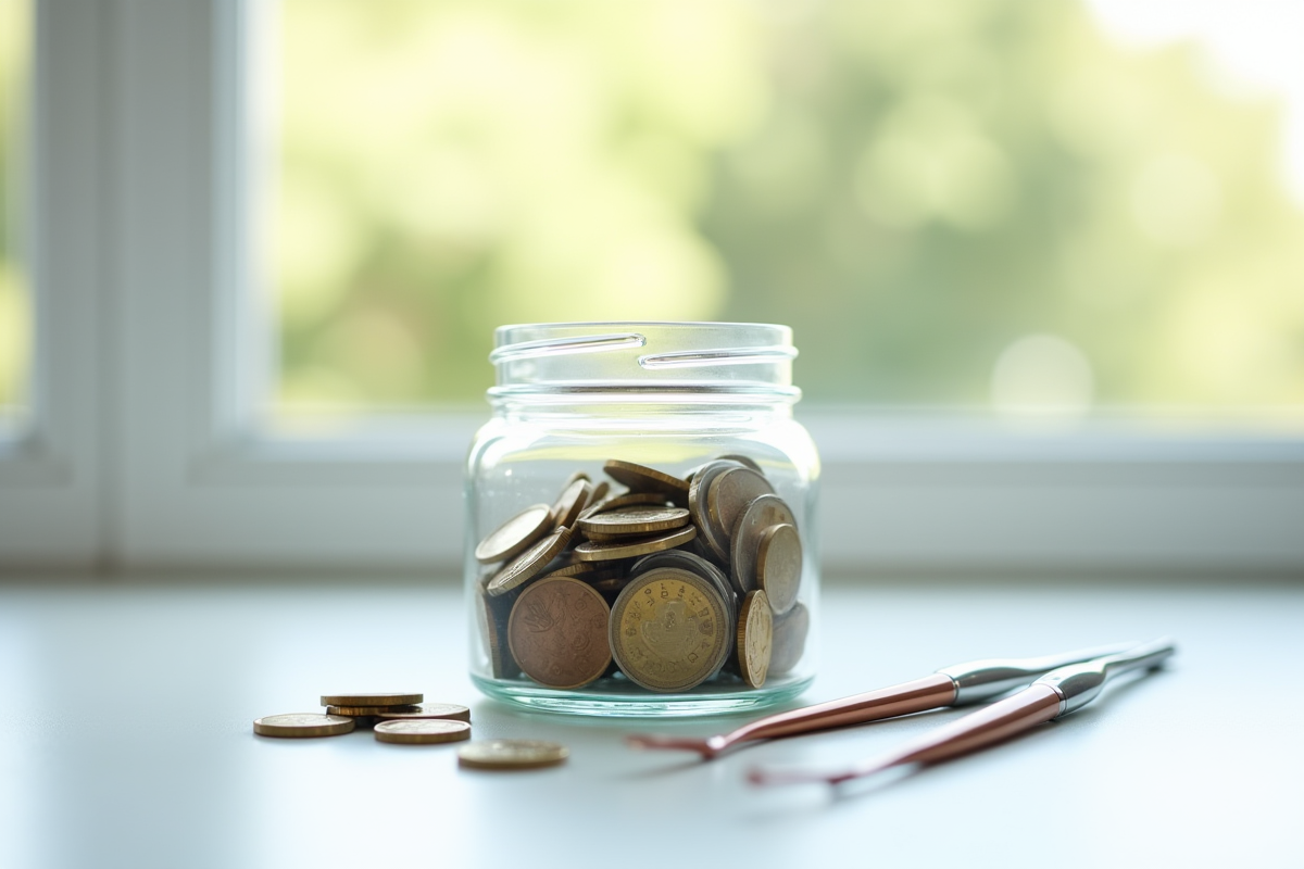 Pièces d euros et instruments dentaires sur une surface blanche