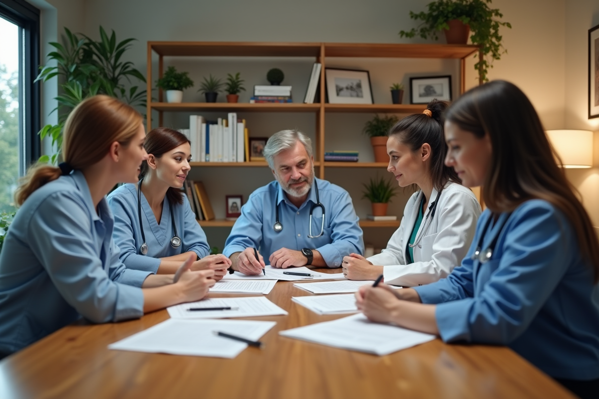 Professionnels de santé discutant autour d