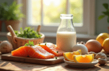 Table en bois avec aliments riches en vitamines naturelles